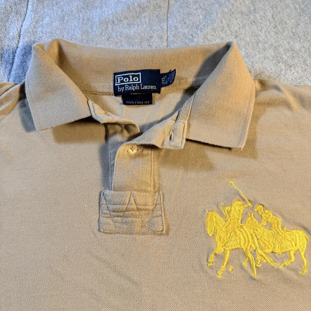 VTG Polo Ralph Lauren Polo Shirt Mens 2XL Custom Fit Double Horsemen 3 Patch USA